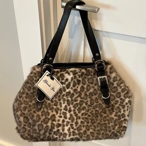 Glenda Gies- Shoulder Bag- -NEW! Baby Lilly-Silver Leopard Faux Fur-Retired